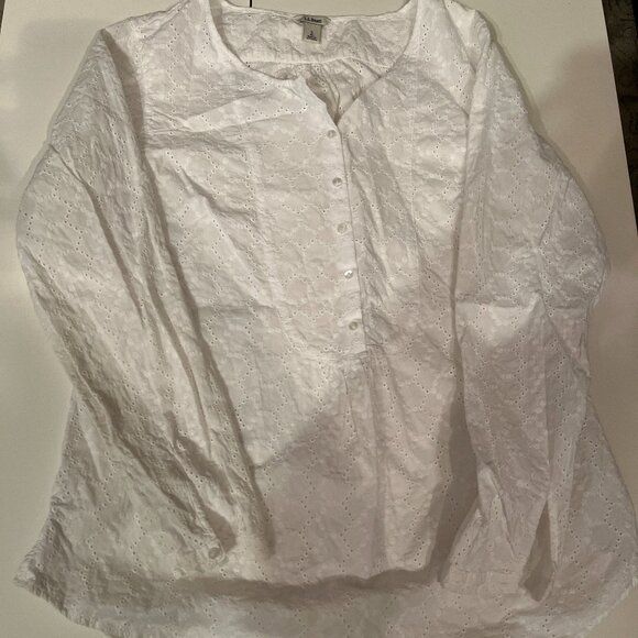 J Crew White Eyelet Blouse Size Small Long Sleeve 100% Cotton 💗 - Picture 4 of 14